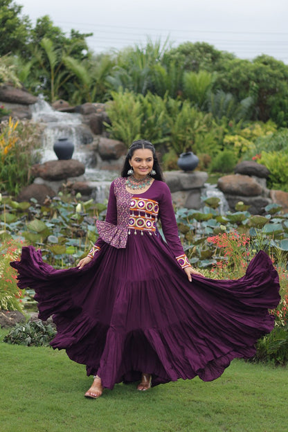 Wine color rayon gown for navratri price
