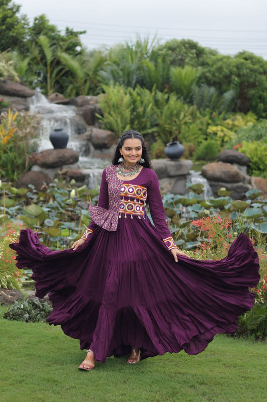Wine color rayon gown for navratri price
