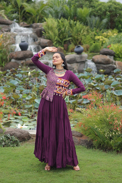 Navratri wear wine rayon gown in price