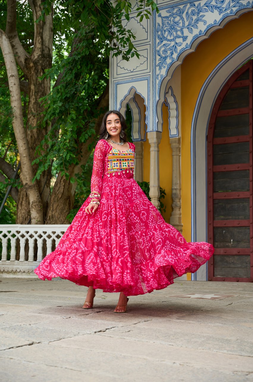 Navratri wear pink georgette gown