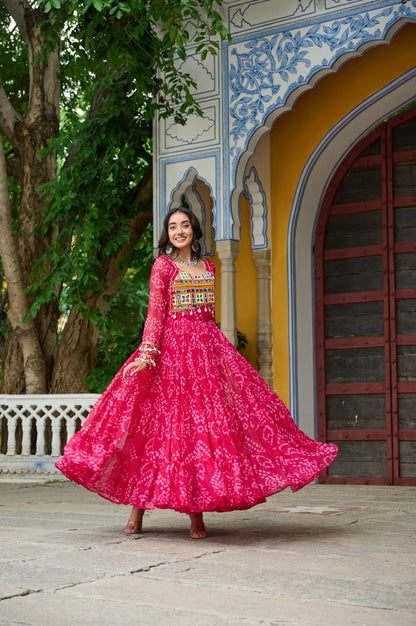 Pink color georgette long gown with price