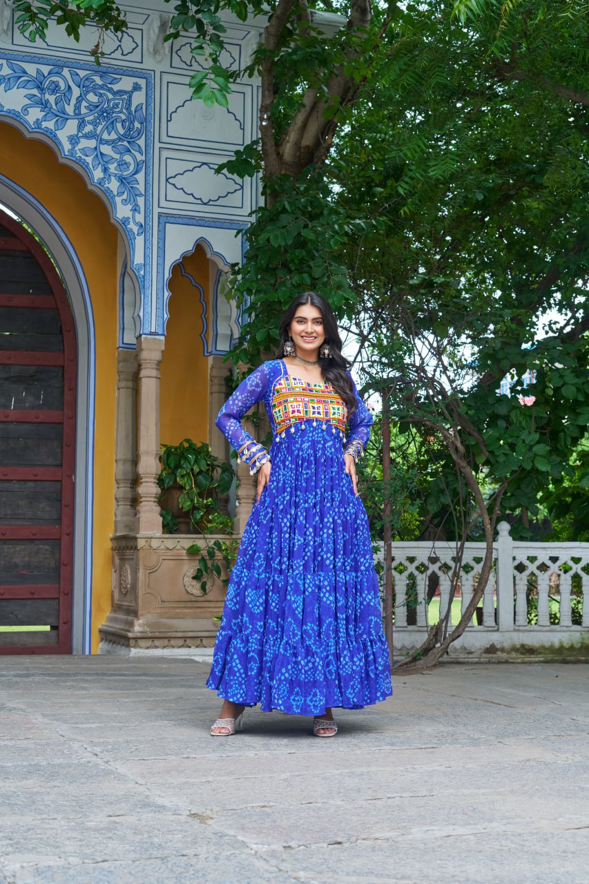 Women blue color georgette navratri gown
