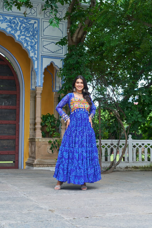 Women blue color georgette navratri gown
