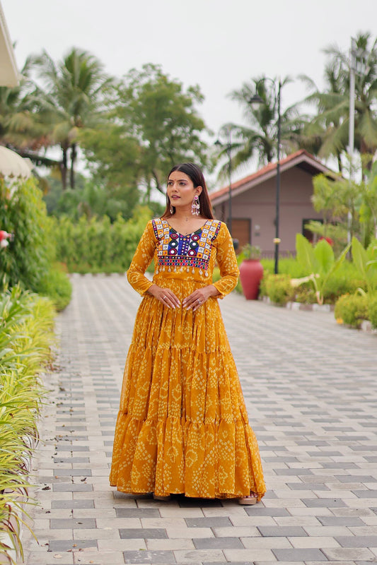 Women yellow color georgette gown for navratri
