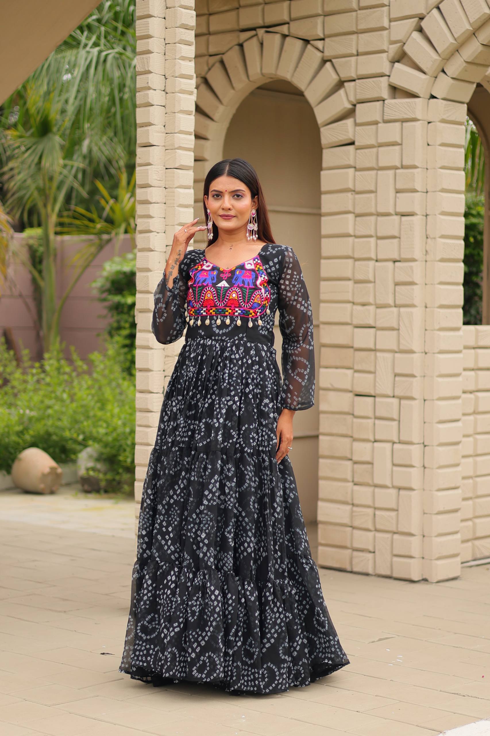 Long sleeves Black color gown in price