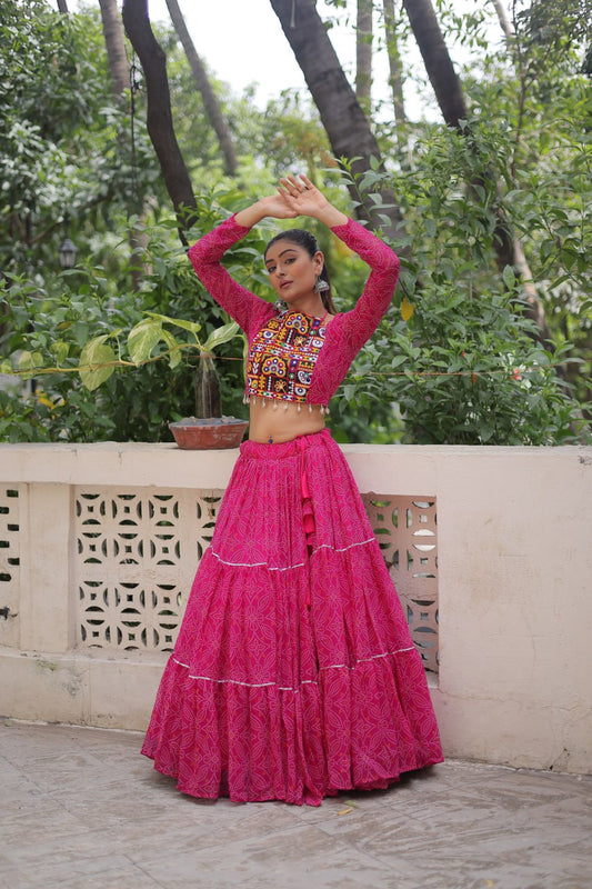 Pink color gamthi work chaniya choli for garba