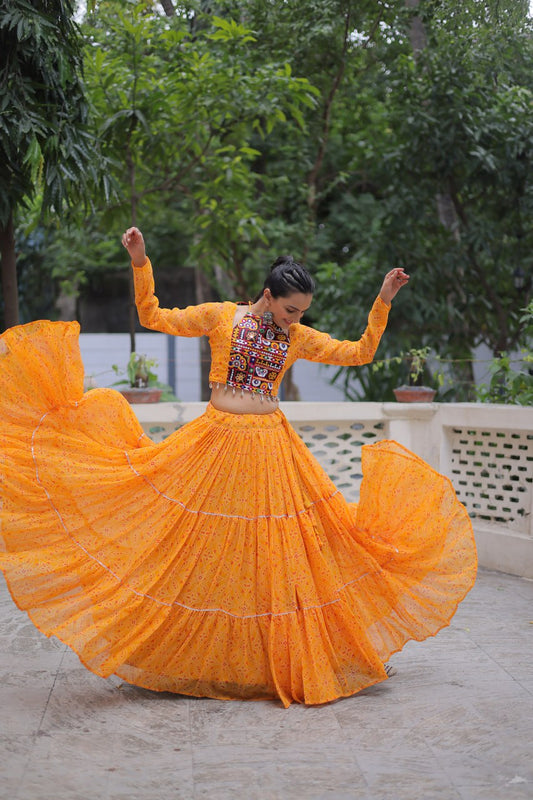 Navratri wear yellow lehenga choli with online