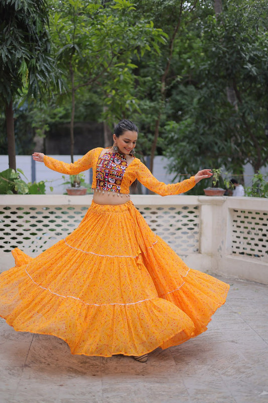 Yellow color georgette lehenga with blouse