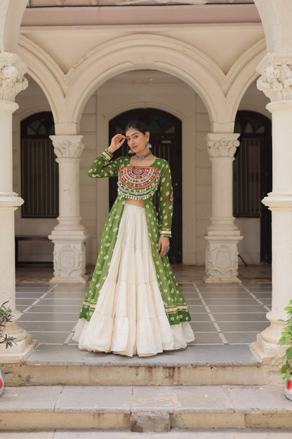 Green color gamthi work lehenga choli 