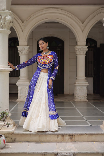 Kutchi patch work blue lehenga with kurtis