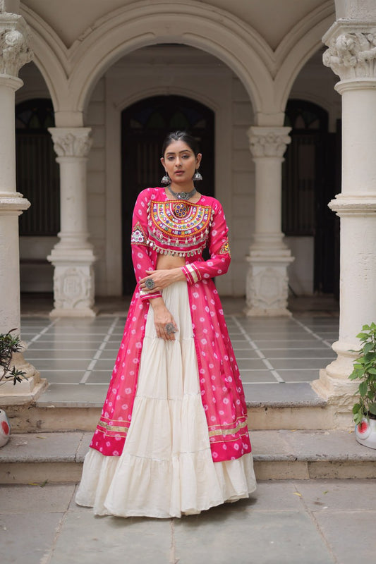 Pink color kora cotton lehenga choli 