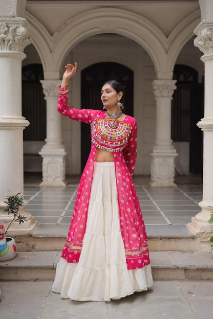 Long sleeves pink lehenga with top