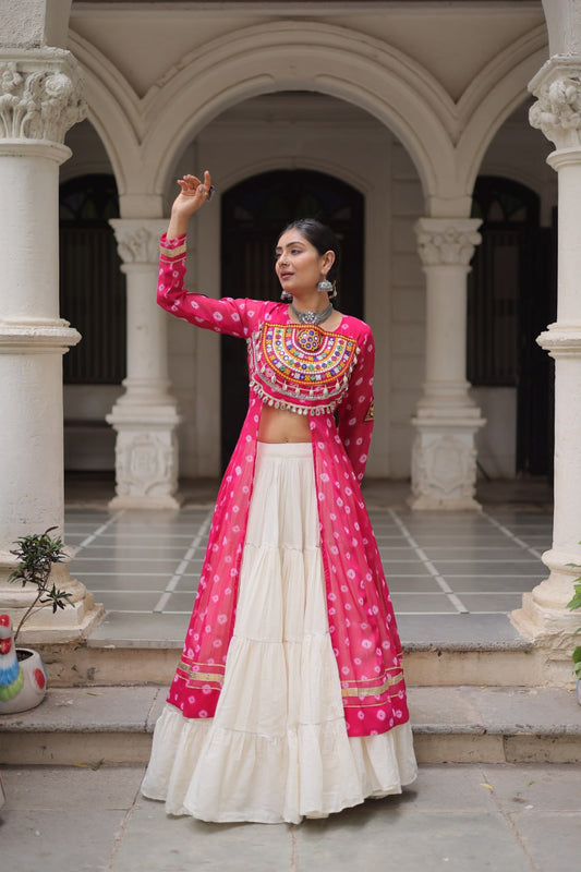 Long sleeves pink lehenga with top
