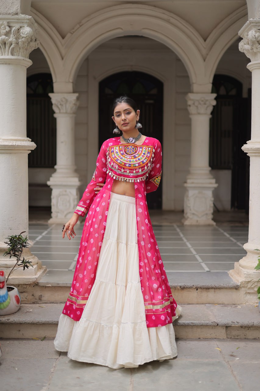 Pink kora cotton lehenga with kurtis for women