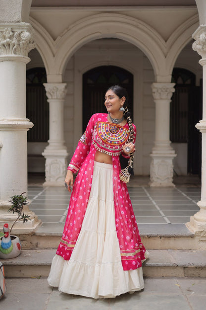 Garba wear pink printed lehenga with kurtis