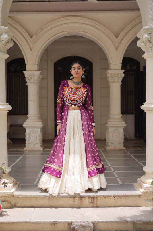 Purple kora cotton lehenga with kurtis 