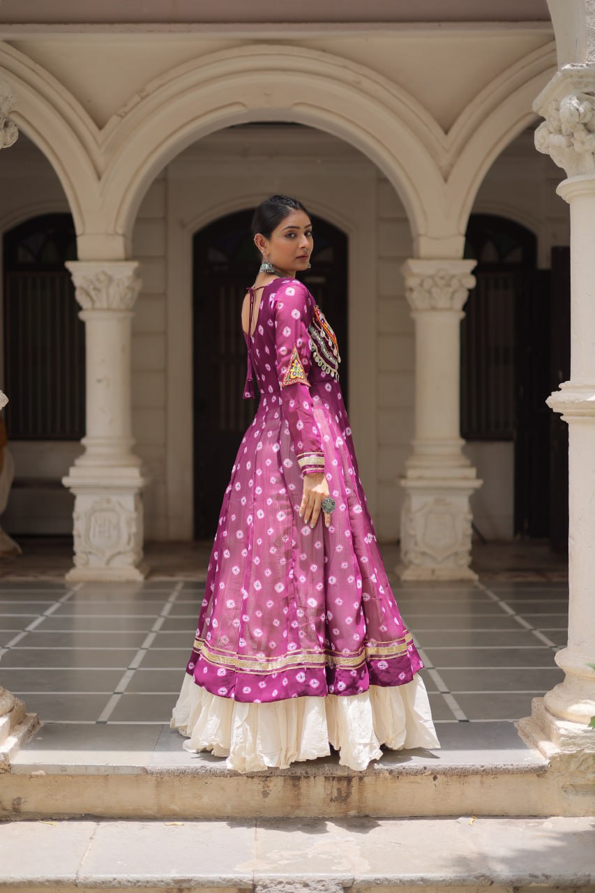 Purple kutchi patche work lehenga with top