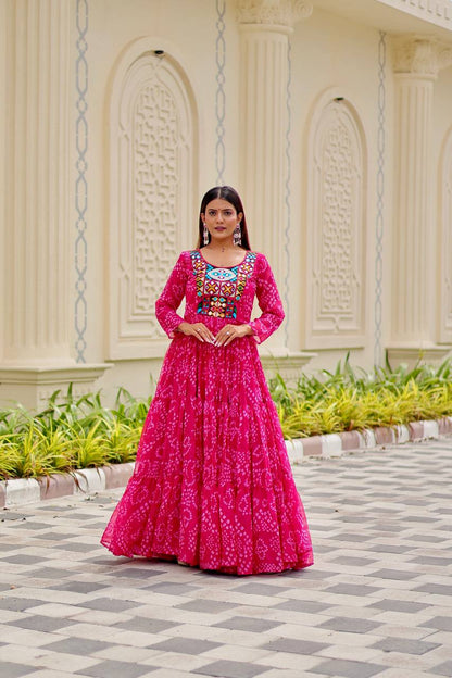 Pink embroidery work gown with online