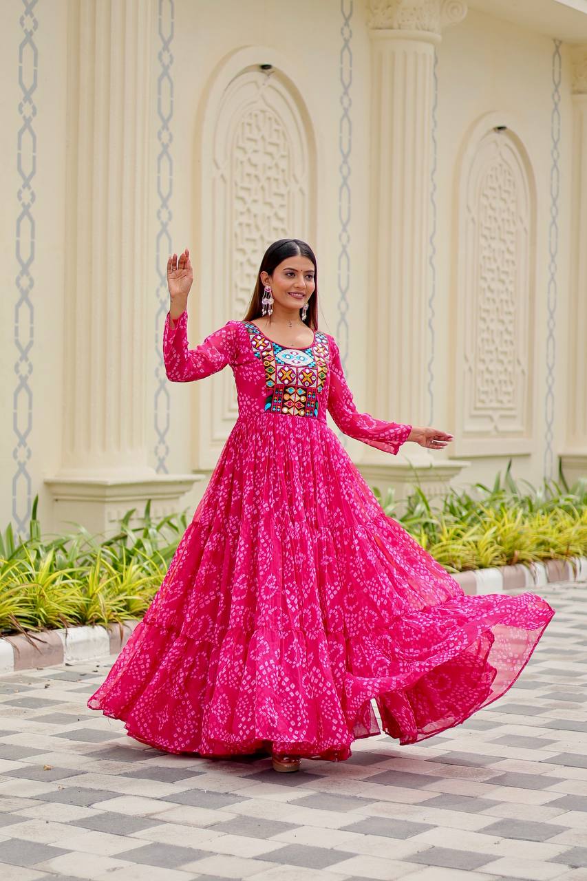 Women pink color georgette gown for navratri
