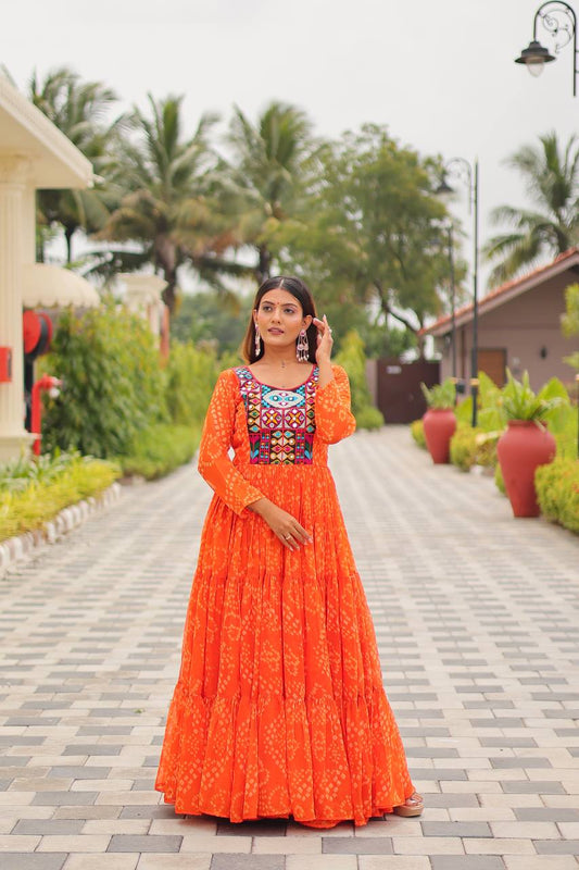 Orange color georgette gown