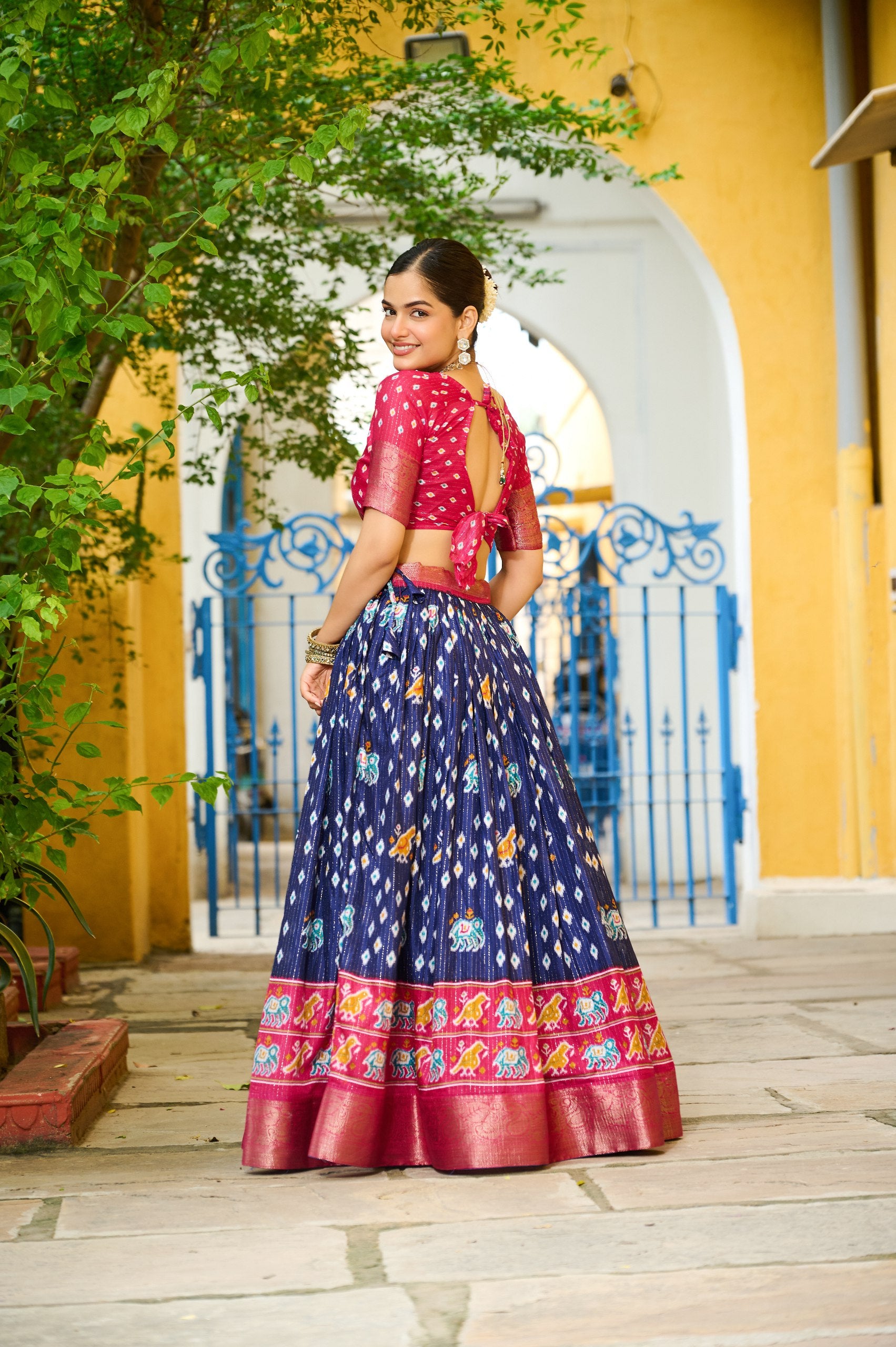 Blue color lichi ghagra choli with dupatta in USA
