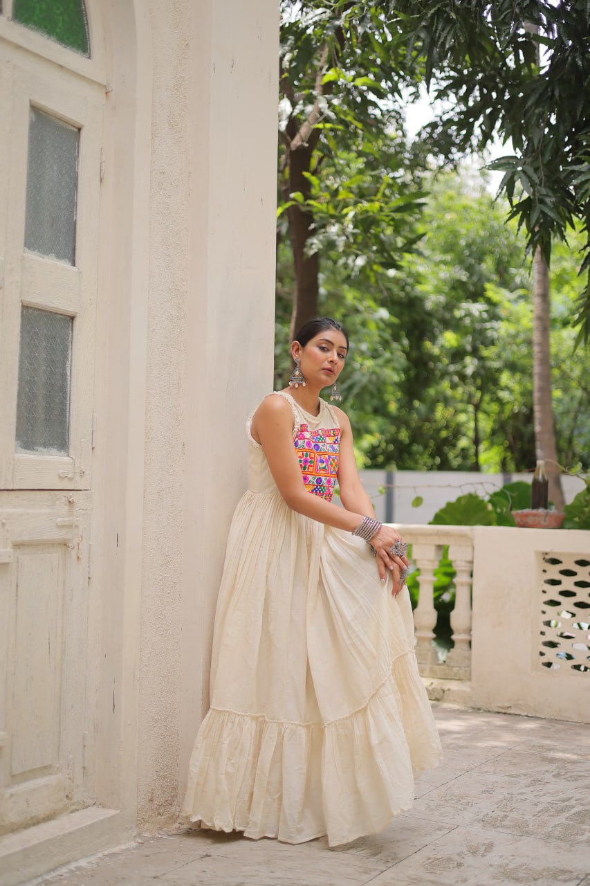 Women white cotton gown for navratri
