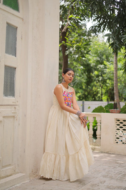 Women white cotton gown for navratri
