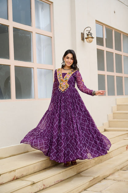 Maxi purple georgette gown for navratri
