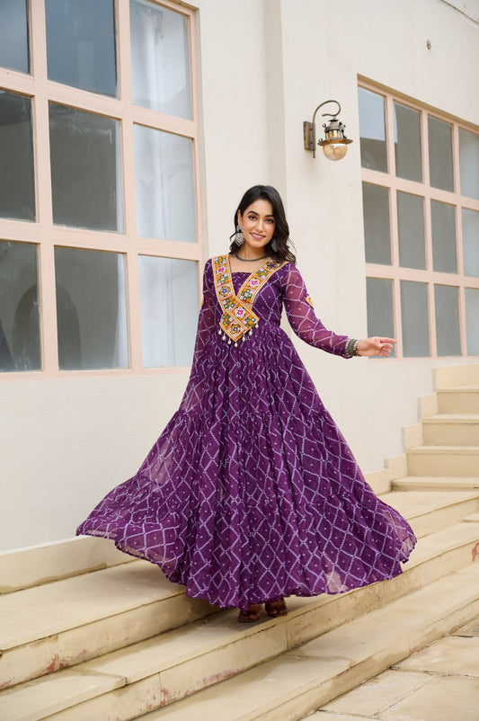 Maxi purple georgette gown for navratri

