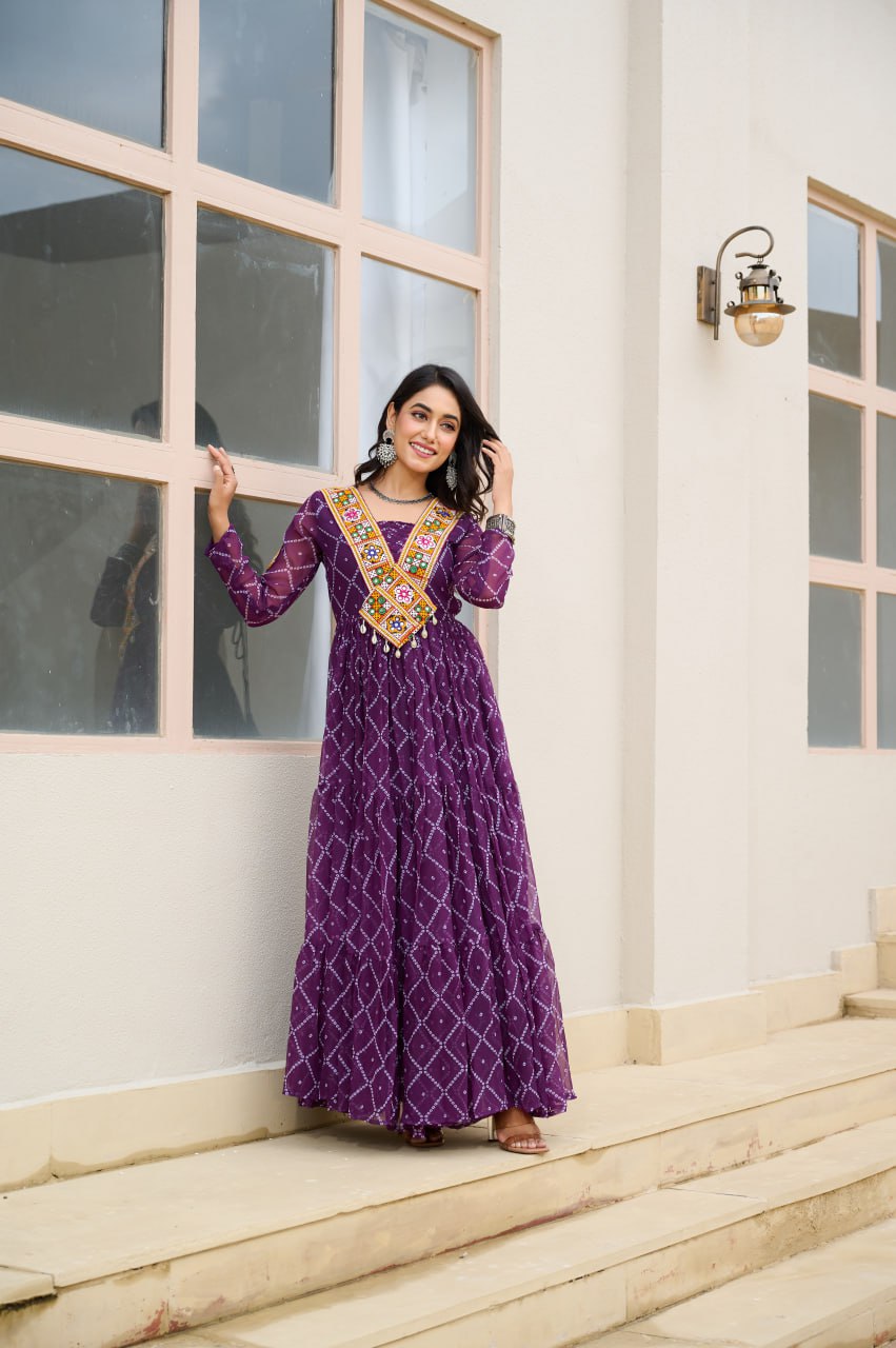 Women purple georgette gown for navratri

