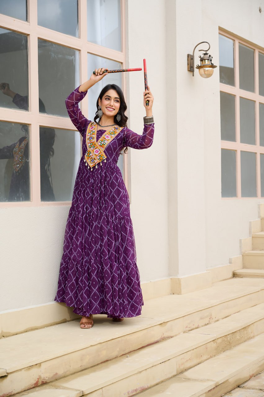 Purple color gamthi work gown