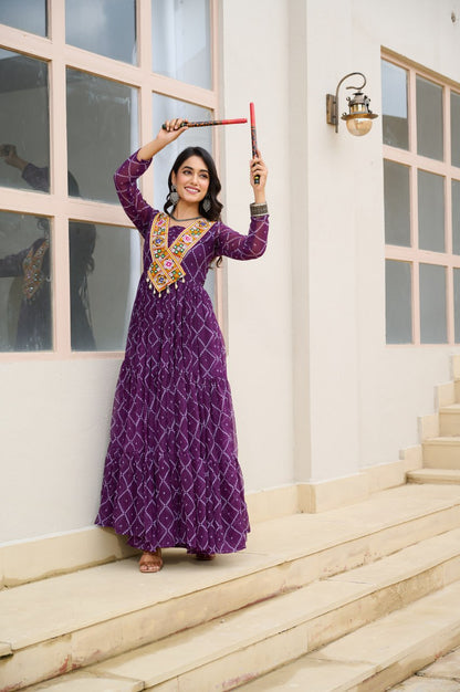 Purple color gamthi work gown
