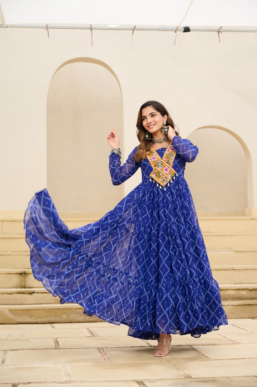 Blue kutchi work gown for garba