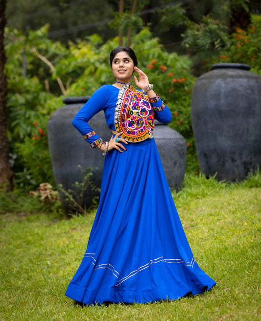 Navratri blue color rayon lehenga with blouse online
