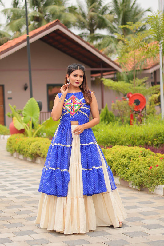 Women blue color cotton ghagra choli for navratri online shopping
