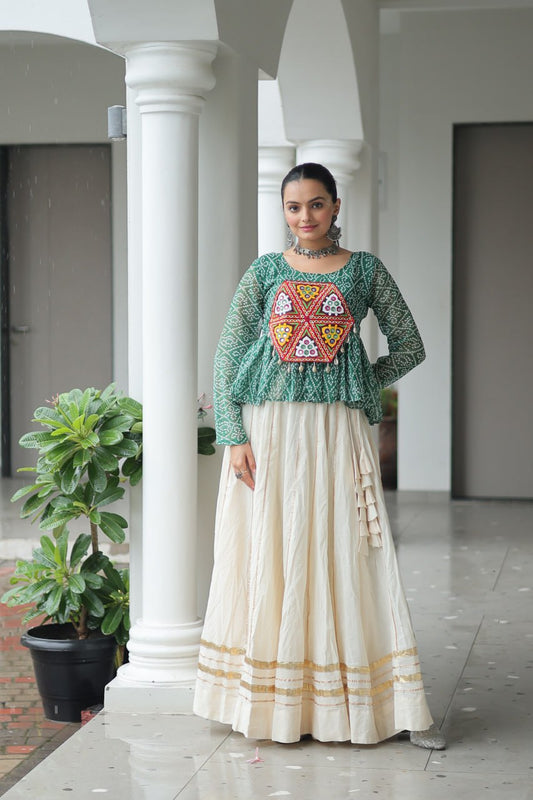 Women white cotton lehenga with top for navratri
