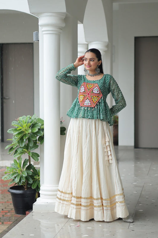 White cotton lehenga with top for navratri online
