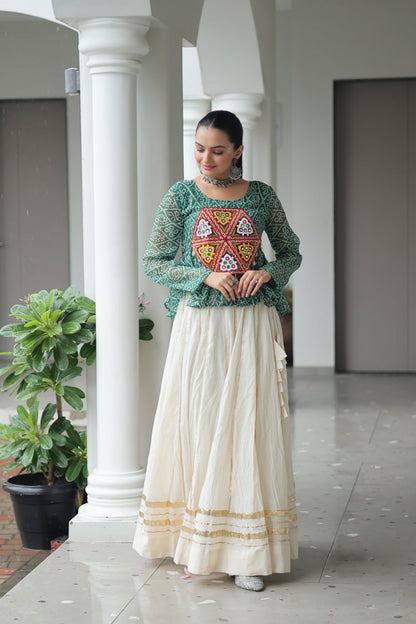 White cotton lehenga with top for navratri online shopping usa
