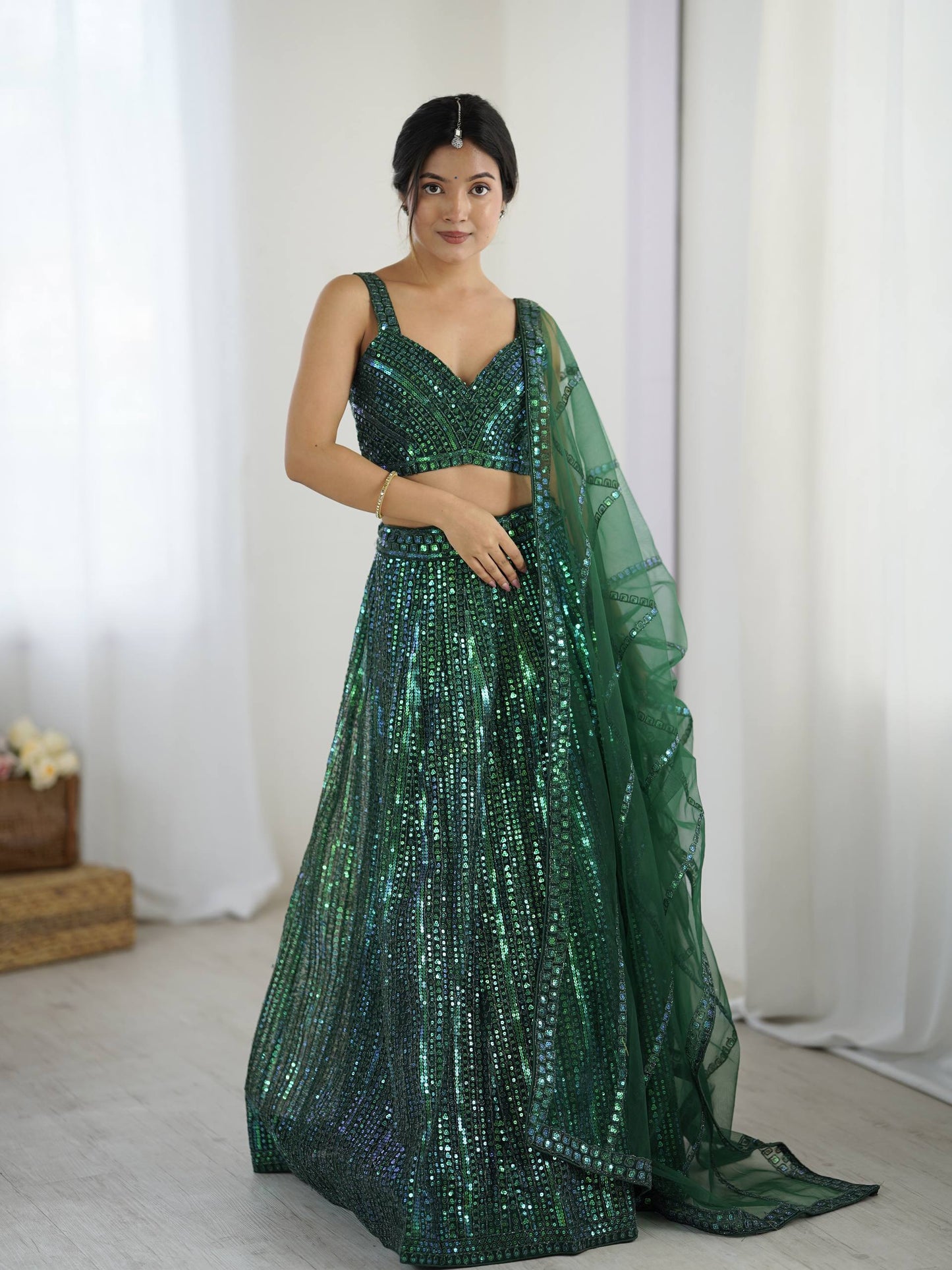 Green color lehenga choli for women