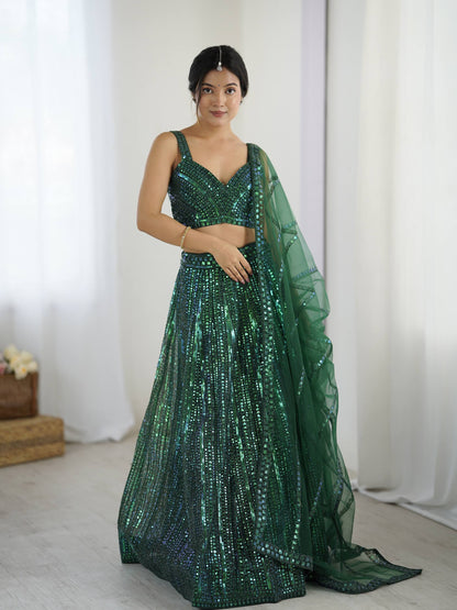 Green color lehenga choli for women