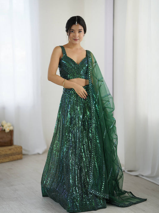 Green color lehenga choli for women