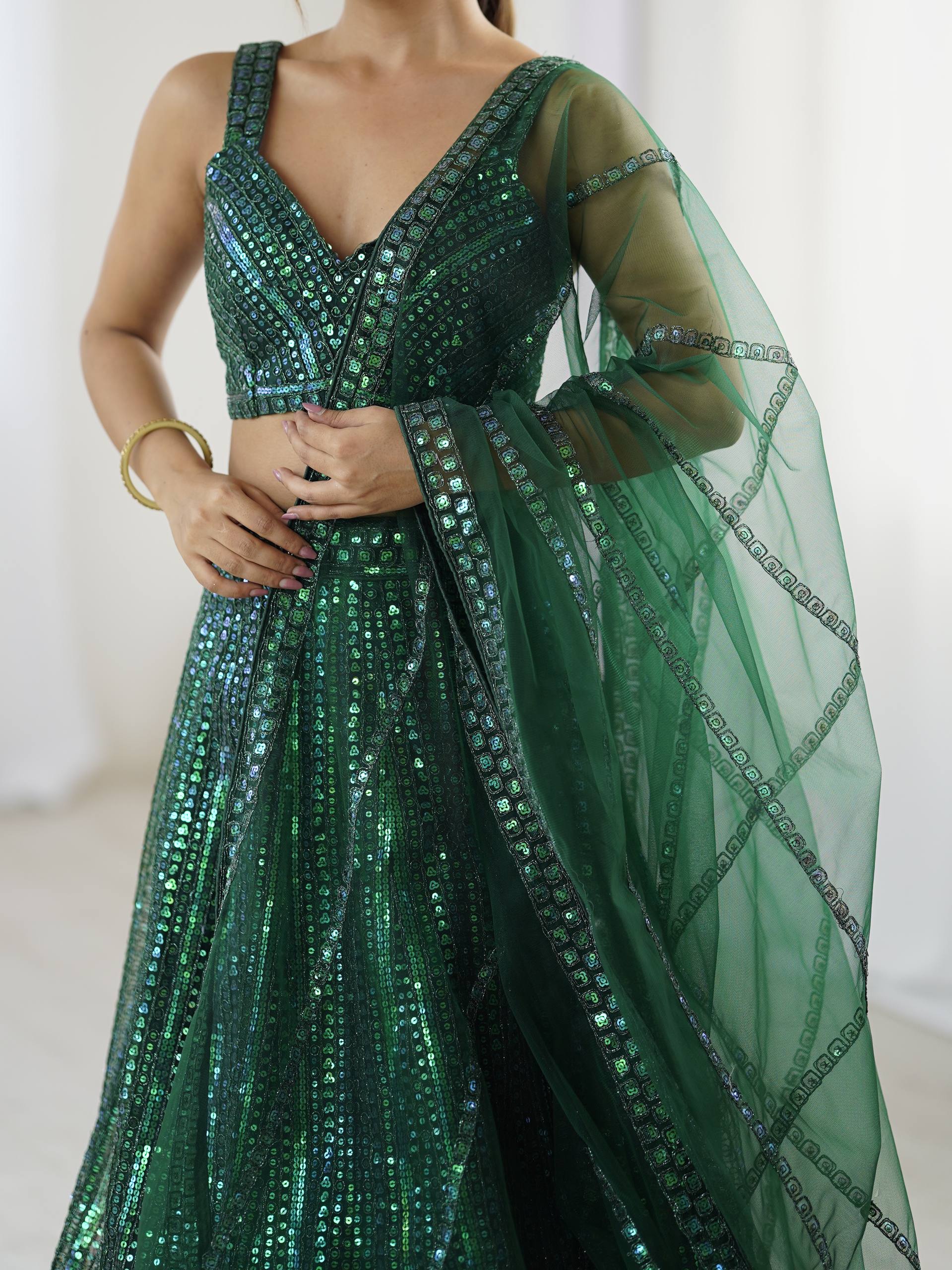 Party wear green lehenga choli with online 