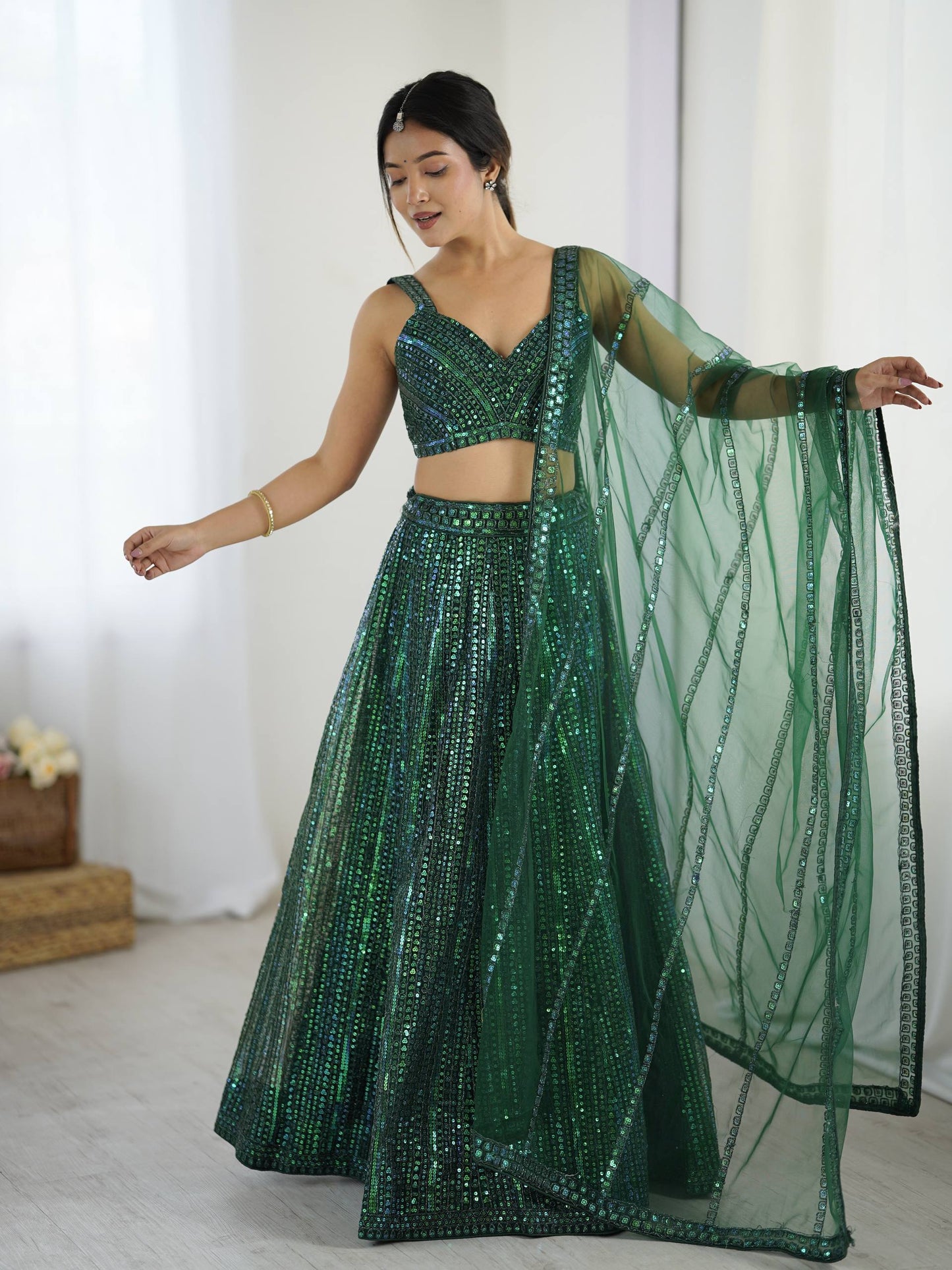 Green color sequins chaniya choli for party