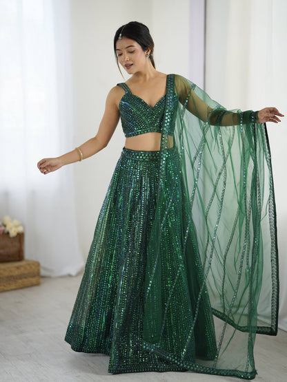 Green color sequins chaniya choli for party