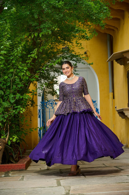 Purple embroidery work lehenga with top