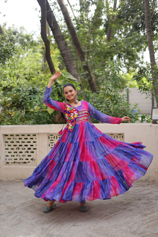 Women blue colour georgette gown for navratri
