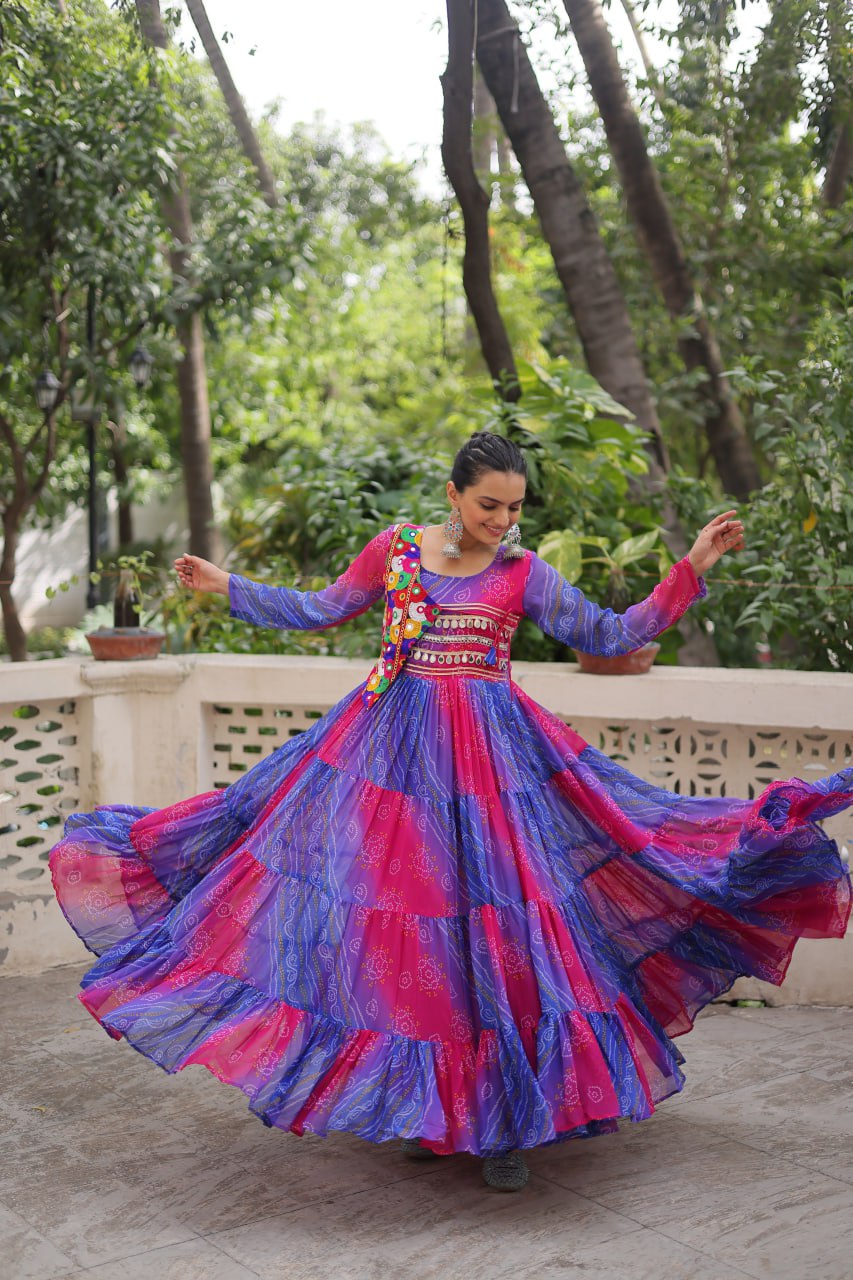 Blue color navaratri wear gown 