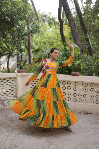 Gamthi work yellow gown