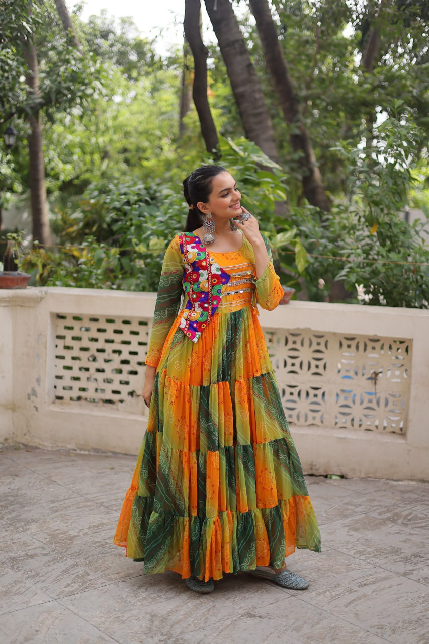 Yellow And Green gown for navratri