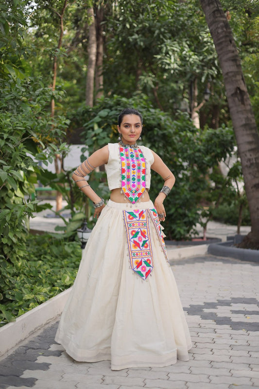 White color cotton lehenga choli for navratri with price
